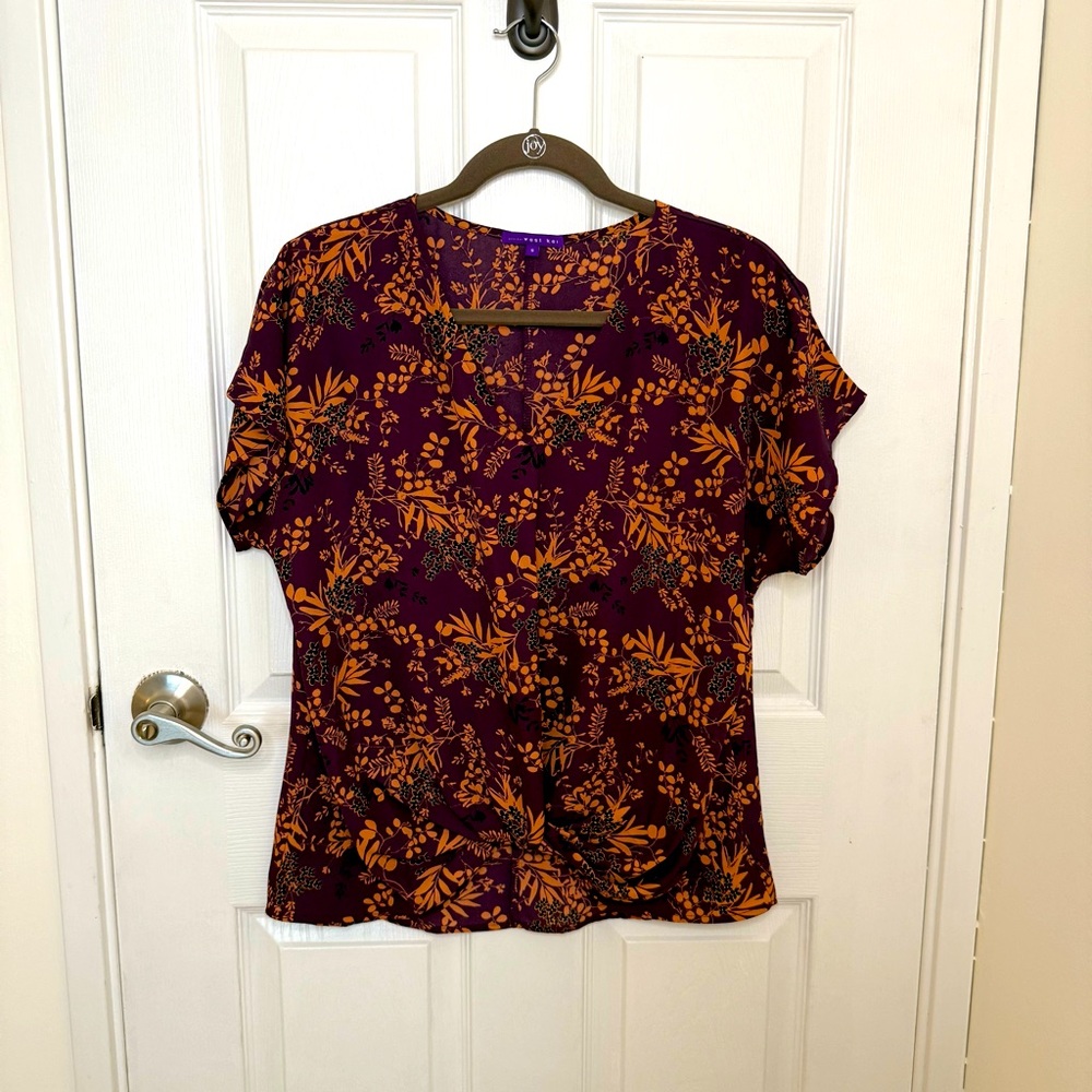 Floral Print Women's Top - Purple and Orange